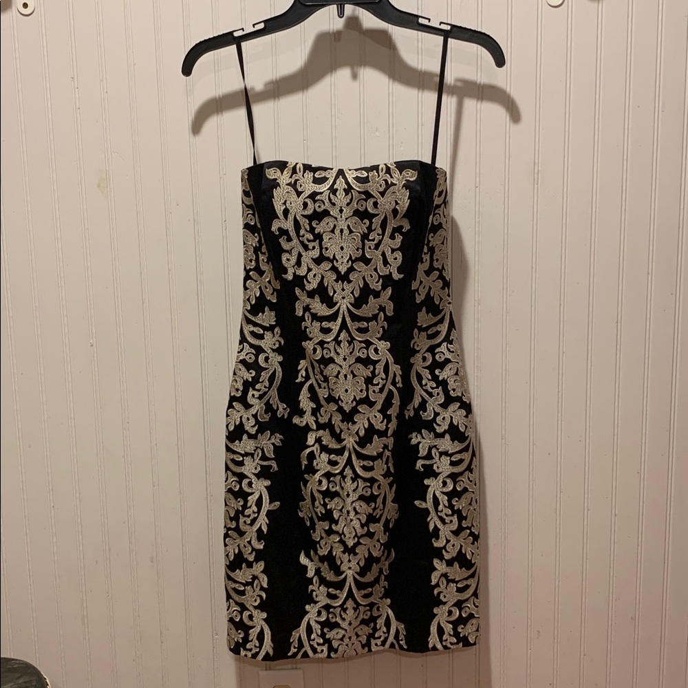 White House Black Market Strapless Black and Cream Elegant Dress
